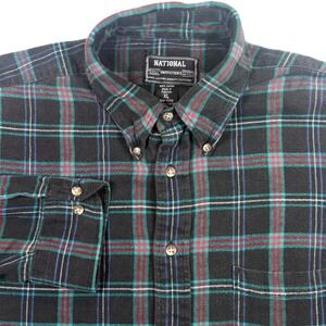 National Outfitters Flannel Shirt Mens XL‎ Black Plaid Button Up Long Sleeve